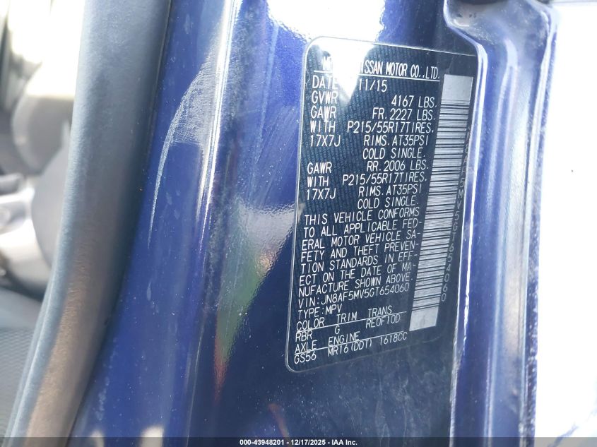 2016 Nissan Juke S VIN: JN8AF5MV5GT654060 Lot: 43948201