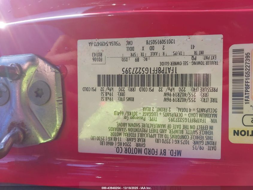 2016 Ford Mustang Gt Premium VIN: 1FATP8FF1G5227395 Lot: 43948254