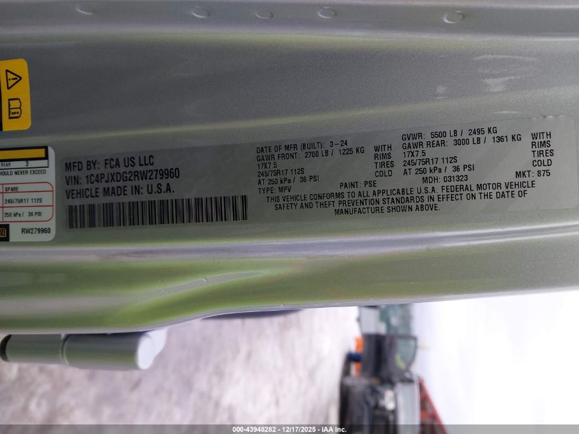 2024 Jeep Wrangler 4-Door Sport 4X4 VIN: 1C4PJXDG2RW279960 Lot: 43948282