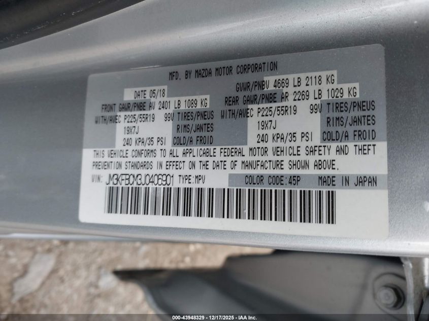 2018 Mazda Cx-5 Touring VIN: JM3KFBCM3J0406901 Lot: 43948329