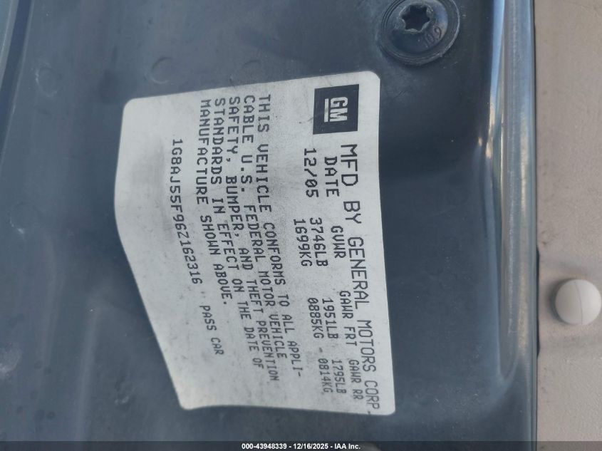 2006 Saturn Ion 2 VIN: 1G8AJ55F96Z162316 Lot: 43948339