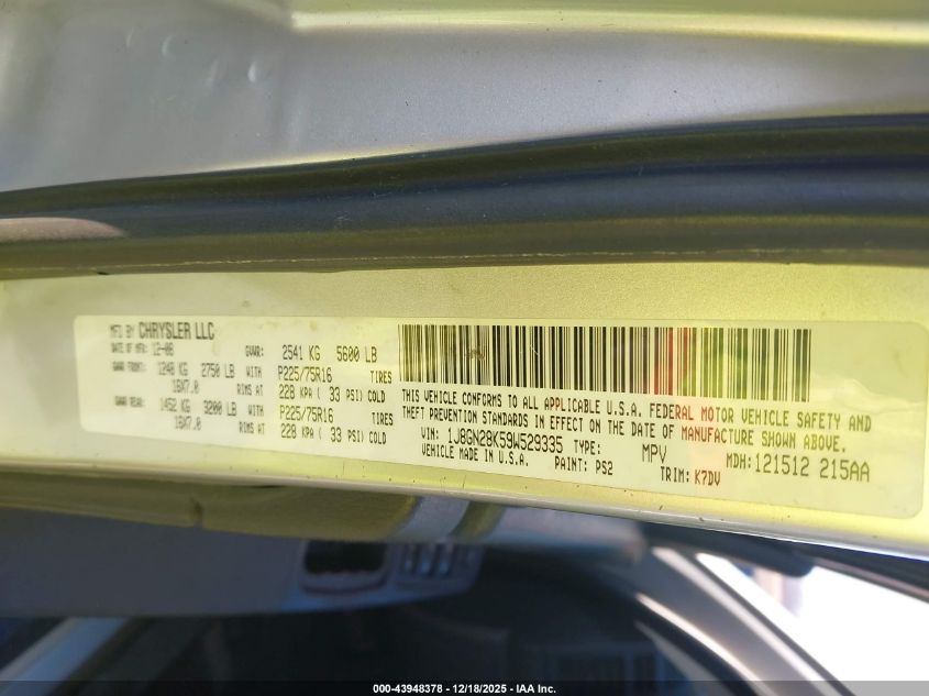 2009 Jeep Liberty Sport VIN: 1J8GN28K59W529335 Lot: 43948378