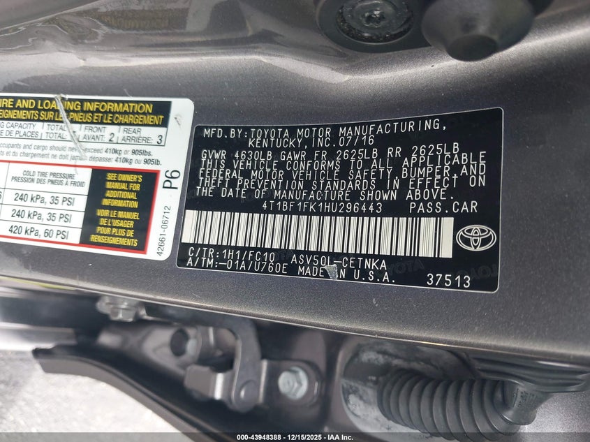 4T1BF1FK1HU296443 2017 TOYOTA CAMRY photo no. 9