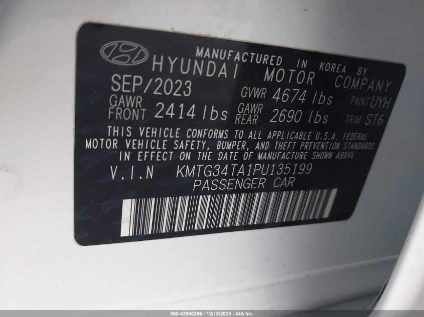 2023 Genesis G70 2.0T Rwd VIN: KMTG34TA1PU135199 Lot: 43948396