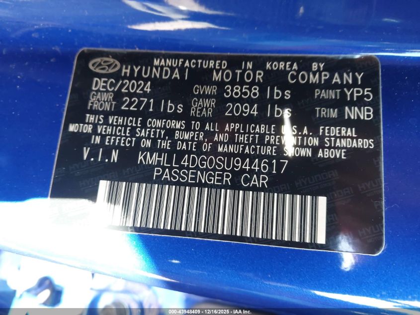 2025 Hyundai Elantra Se VIN: KMHLL4DG0SU944617 Lot: 43948409