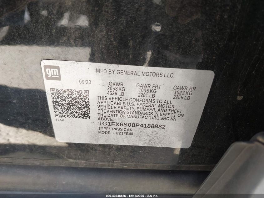 2023 Chevrolet Bolt Ev Fwd 2Lt VIN: 1G1FX6S08P4188882 Lot: 43948426