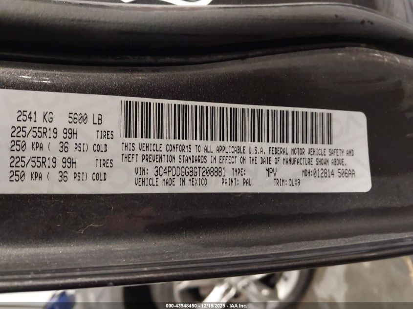 2016 Dodge Journey Crossroad Plus VIN: 3C4PDDGG8GT208881 Lot: 43948450