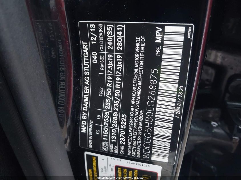 2014 Mercedes-Benz Glk 350 VIN: WDCGG5HB0EG268875 Lot: 43948462