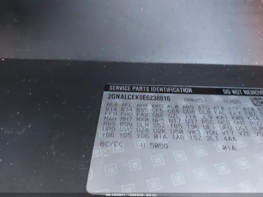 2014 Chevrolet Equinox 2Lt VIN: 2GNALCEK0E6238816 Lot: 43948511