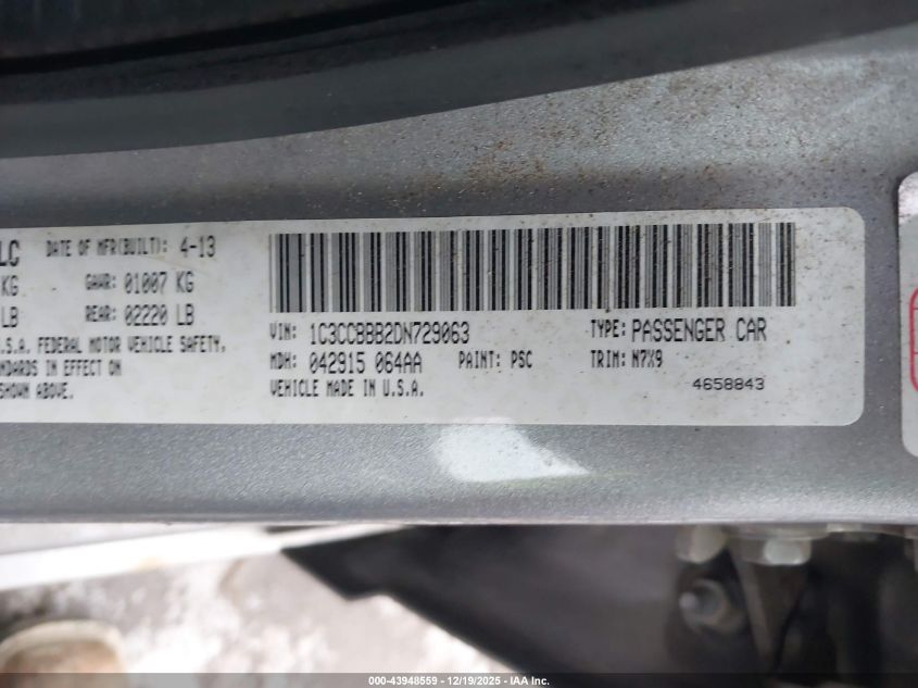 2013 Chrysler 200 Touring VIN: 1C3CCBBB2DN729063 Lot: 43948559