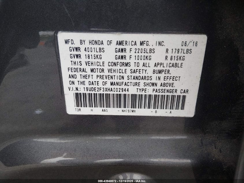 2017 Acura Ilx Acurawatch Plus Package VIN: 19UDE2F3XHA002944 Lot: 43948572