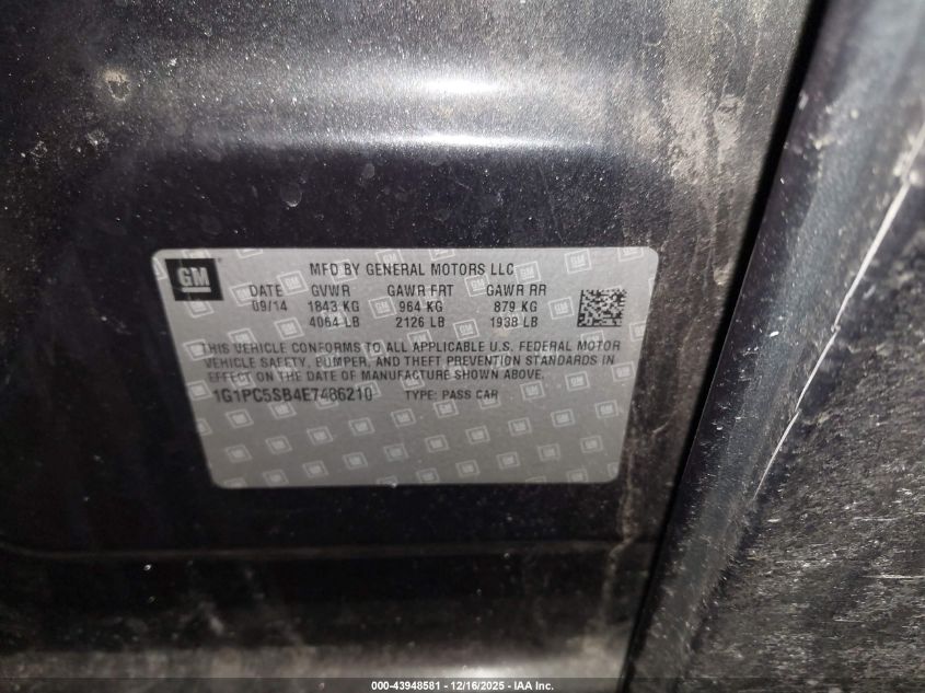 2014 Chevrolet Cruze 1Lt Auto VIN: 1G1PC5SB4E7486210 Lot: 43948581