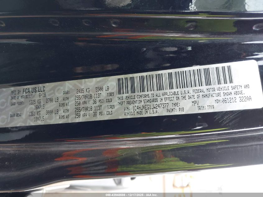 2018 Jeep Wrangler Unlimited Sahara 4X4 VIN: 1C4HJXEG1JW247377 Lot: 43948586