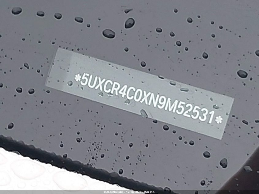 2022 BMW X5 Sdrive40I VIN: 5UXCR4C0XN9M52531 Lot: 43948588