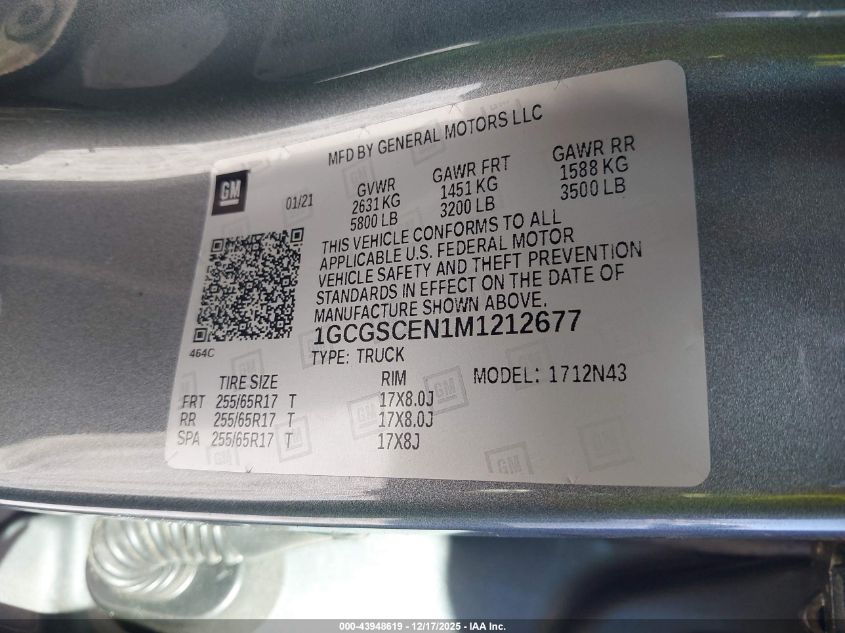 2021 Chevrolet Colorado 2Wd Short Box Lt VIN: 1GCGSCEN1M1212677 Lot: 43948619