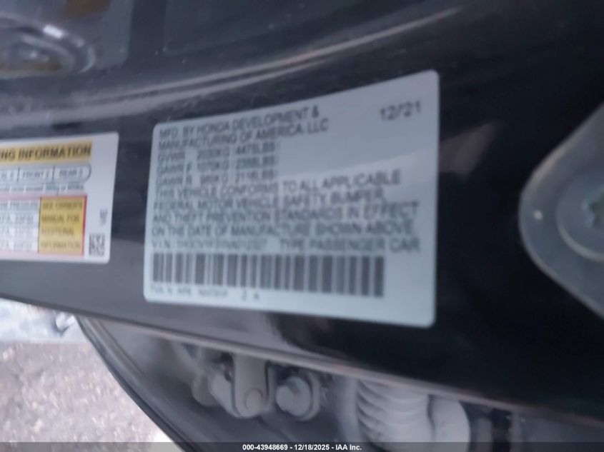 2022 Honda Accord Sport VIN: 1HGCV1F31NA012327 Lot: 43948669