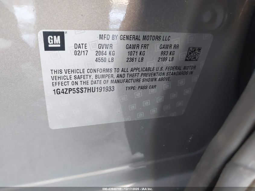 2017 Buick Lacrosse Essence VIN: 1G4ZP5SS7HU191933 Lot: 43948709