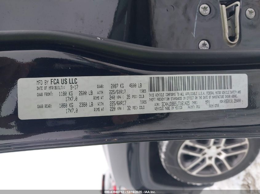 2018 Jeep Compass Latitude 4X4 VIN: 3C4NJDBB5JT161425 Lot: 43948712