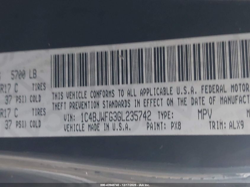 2016 Jeep Wrangler Unlimited Rubicon Hard Rock VIN: 1C4BJWFG3GL235742 Lot: 43948740