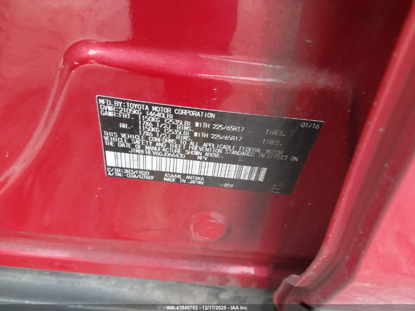 2016 Toyota Rav4 Le VIN: JTMBFREV6GJ066430 Lot: 43948752