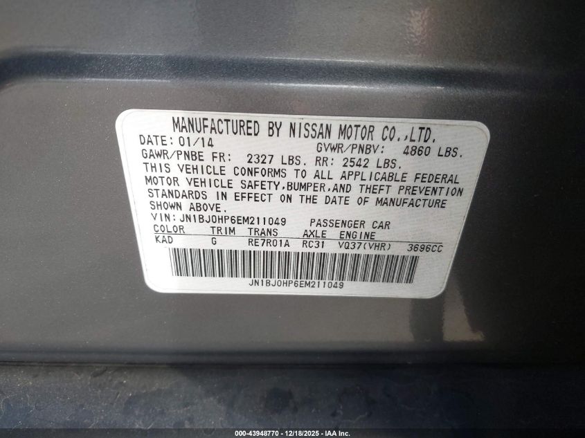 2014 Infiniti Qx50 Journey VIN: JN1BJ0HP6EM211049 Lot: 43948770