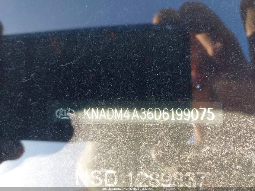 2013 Kia Rio Lx VIN: KNADM4A36D6199075 Lot: 43948867