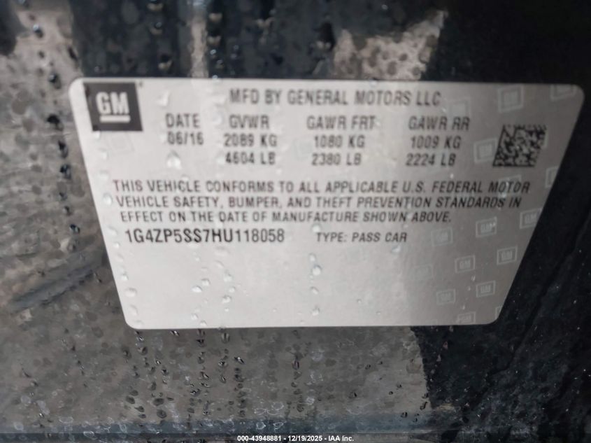 2017 Buick Lacrosse Essence VIN: 1G4ZP5SS7HU118058 Lot: 43948881