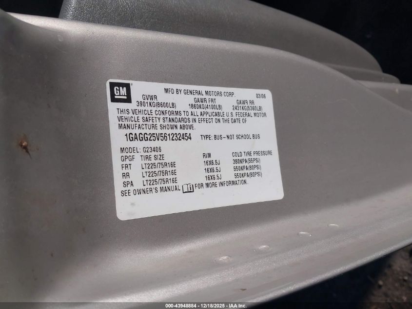 2006 Chevrolet Express Passenger Ls (Gov't Order Types Fg0 Fbc Only) VIN: 1GAGG25V561232454 Lot: 43948884