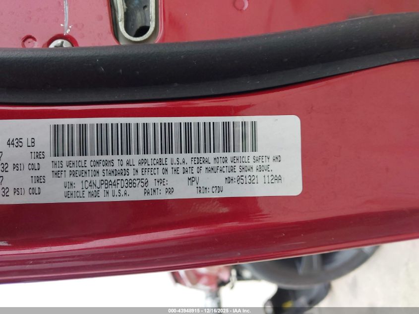 2015 Jeep Patriot Altitude Edition VIN: 1C4NJPBA4FD386750 Lot: 43948915