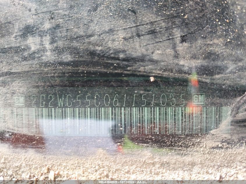 2006 Pontiac Grand Prix Gxp VIN: 2G2WC55C061151035 Lot: 43948925