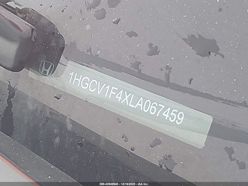 2020 Honda Accord Ex VIN: 1HGCV1F4XLA067459 Lot: 43948948