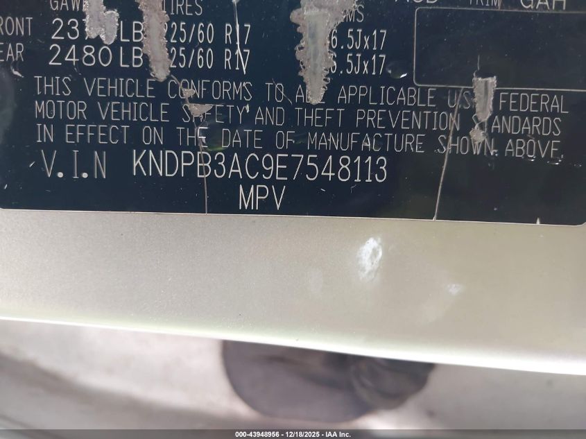 2014 Kia Sportage Lx VIN: KNDPB3AC9E7548113 Lot: 43948956
