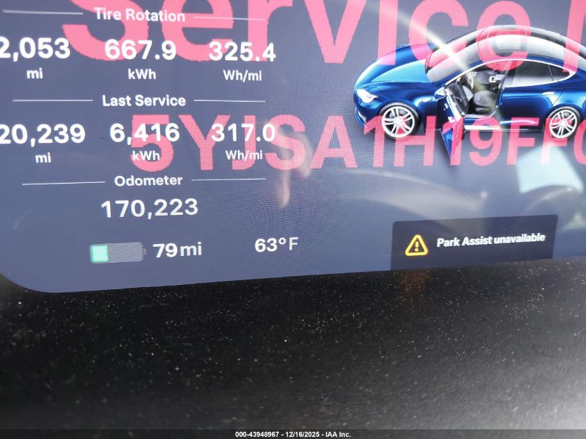 2015 Tesla Model S 60/70/85 VIN: 5YJSA1H19FF089215 Lot: 43948967