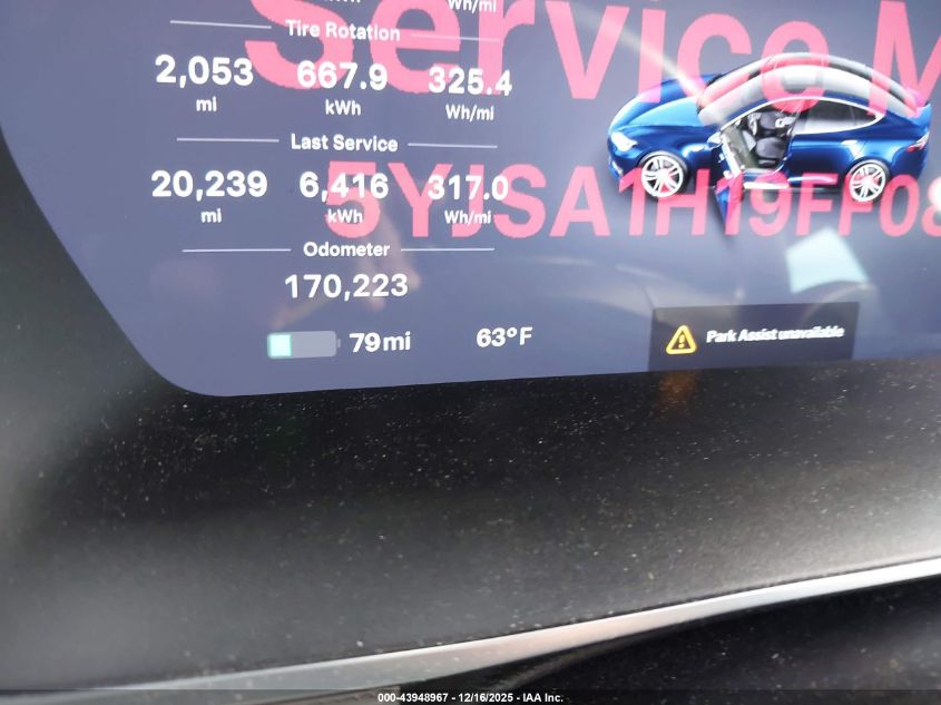 2015 Tesla Model S 60/70/85 VIN: 5YJSA1H19FF089215 Lot: 43948967