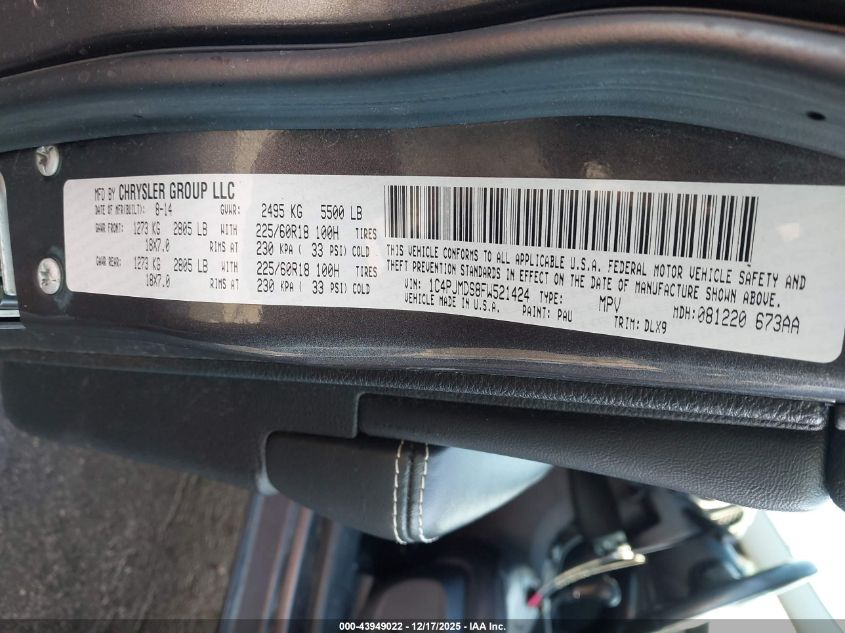 2015 Jeep Cherokee Limited VIN: 1C4PJMDS8FW521424 Lot: 43949022