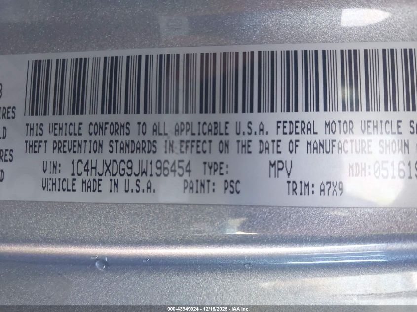 2018 Jeep Wrangler Unlimited Sport S 4X4 VIN: 1C4HJXDG9JW196454 Lot: 43949024