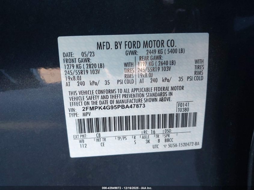 2023 Ford Edge Se VIN: 2FMPK4G95PBA47873 Lot: 43949072