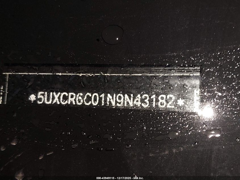 2022 BMW X5 xDrive40I VIN: 5UXCR6C01N9N43182 Lot: 43949115