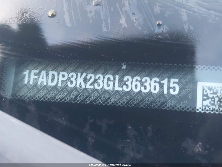 2016 Ford Focus Se VIN: 1FADP3K23GL363615 Lot: 43949119