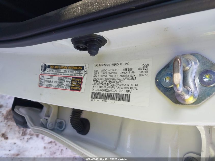 2020 Honda Cr-V Awd Ex-L VIN: 5J6RW2H86LL042729 Lot: 43949148