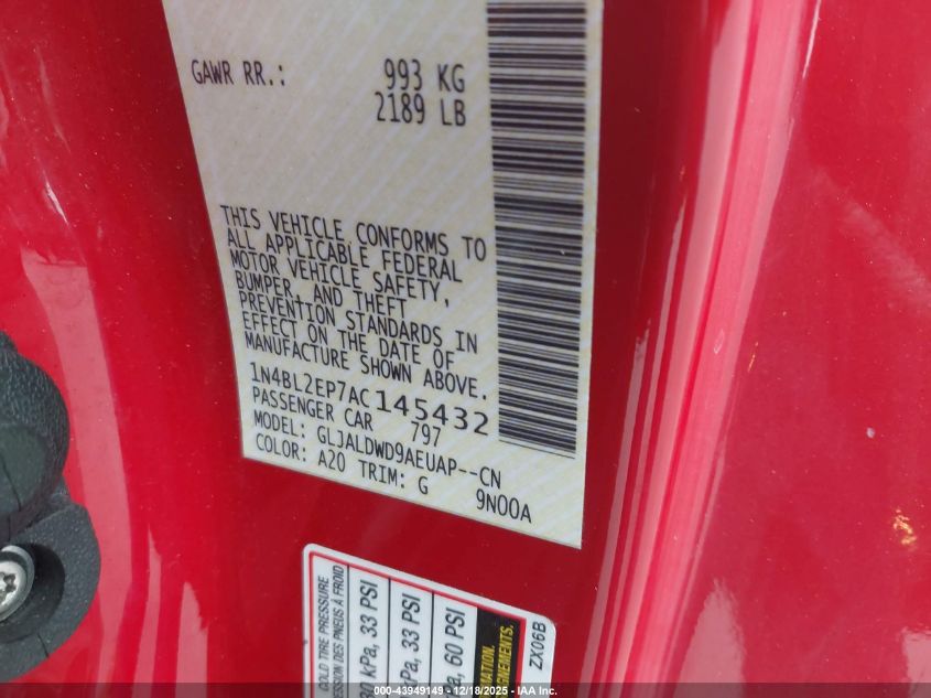 2010 Nissan Altima 3.5 Sr VIN: 1N4BL2EP7AC145432 Lot: 43949149