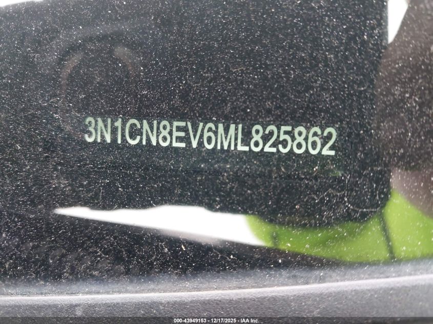 2021 Nissan Versa Sv Xtronic Cvt VIN: 3N1CN8EV6ML825862 Lot: 43949153