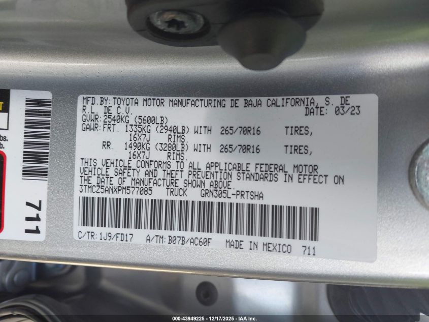 2023 Toyota Tacoma Trd Off Road VIN: 3TMCZ5ANXPM577085 Lot: 43949225