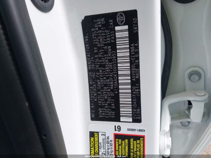 2025 Toyota Camry Le VIN: 4T1DAACK3SU532853 Lot: 43949262