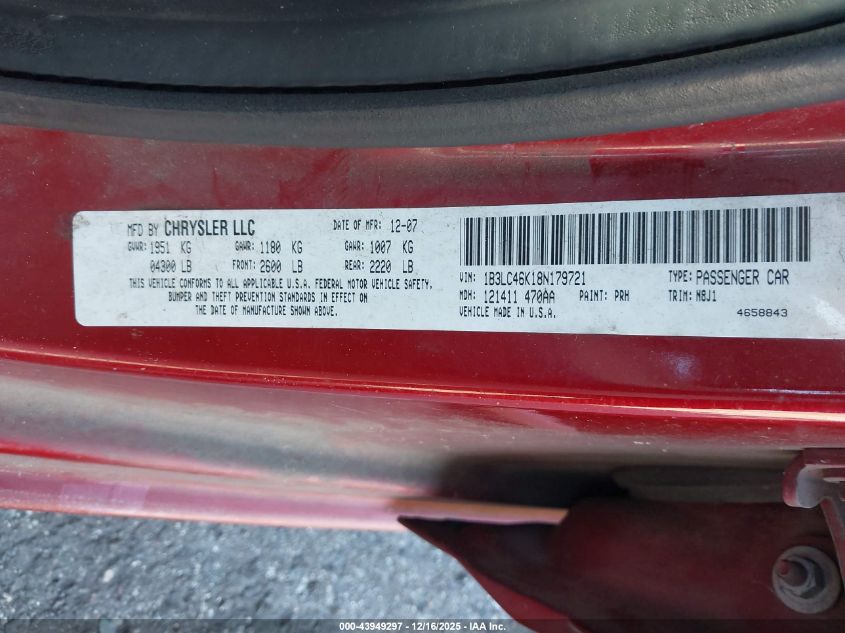 2008 Dodge Avenger Se VIN: 1B3LC46K18N179721 Lot: 43949297