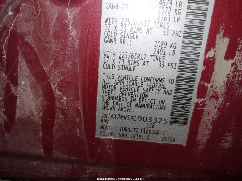 2015 Nissan Rogue Sv VIN: 5N1AT2MV5FC903325 Lot: 43949356