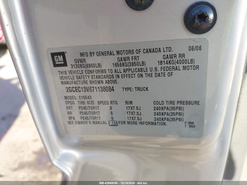 2007 Chevrolet Silverado 1500 Classic Ls VIN: 2GCEC13V671138084 Lot: 43949358