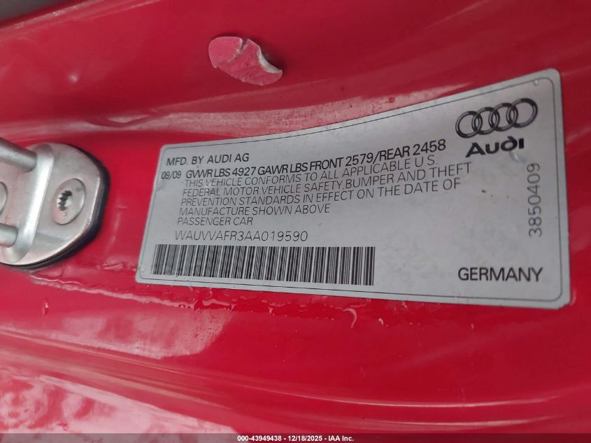 2010 Audi S5 4.2 Premium Plus VIN: WAUVVAFR3AA019590 Lot: 43949438