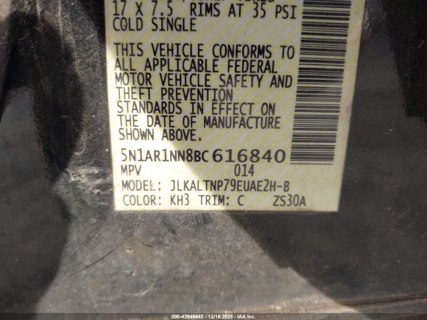 2011 Nissan Pathfinder Silver VIN: 5N1AR1NN8BC616840 Lot: 43949443