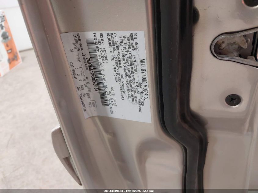 2008 Mercury Grand Marquis Ls VIN: 2MEHM75V58X604661 Lot: 43949453